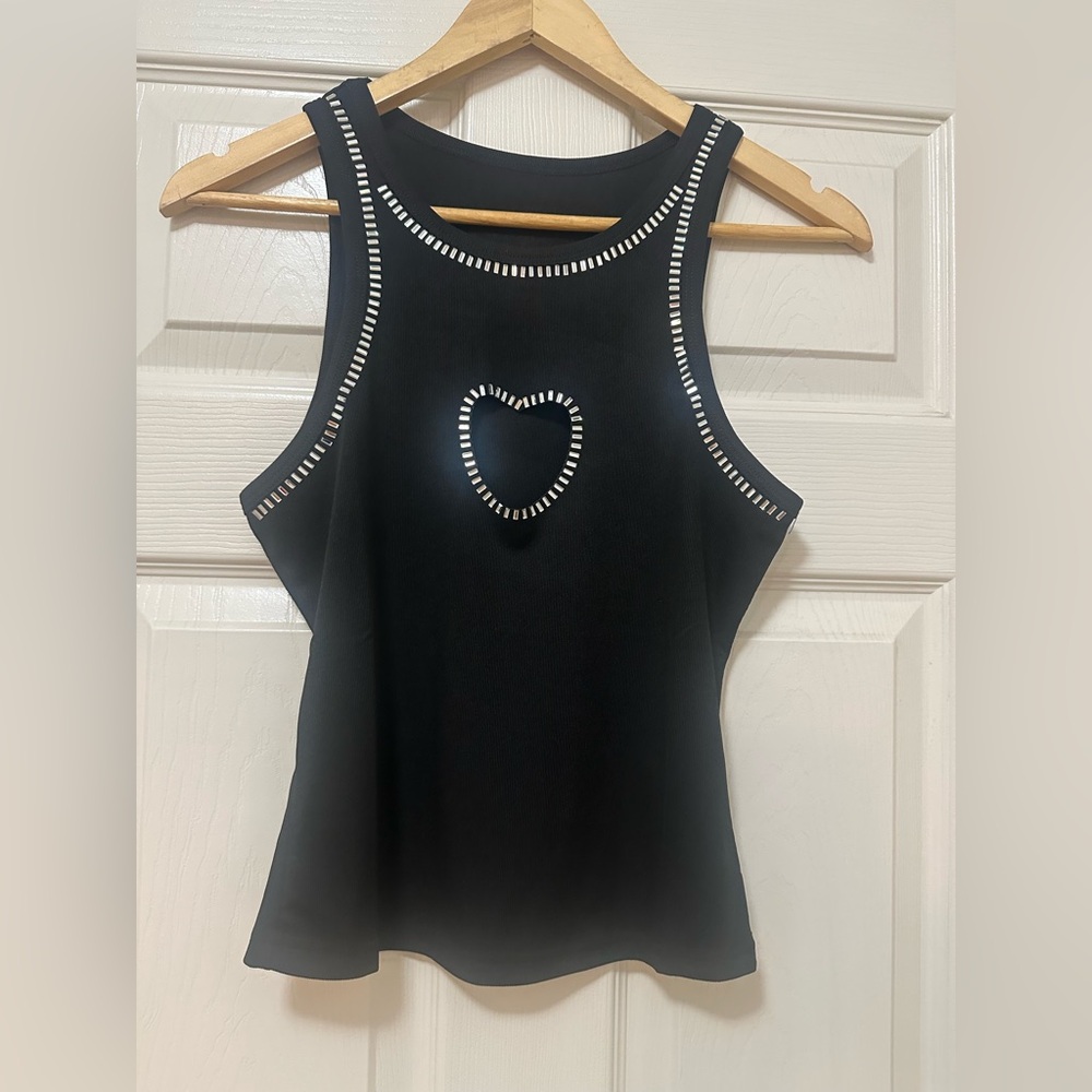 Black Sleeveless Top with Heart Detail